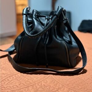 Kenneth Cole Black Leather Satchel Crossbody Purse w/ Studded Strap